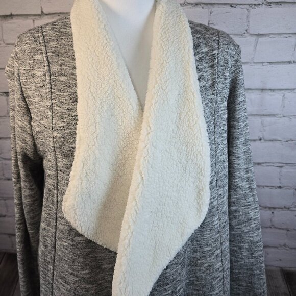 WOMENS Z SUPPLY KNIT JACKET SHERPA LINING GRAY WATERFALL COLLAR  NWT SIZE L - Picture 2 of 9